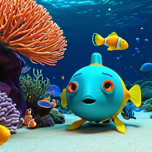 Home 15 **
A vibrant coral reef teeming with colorful fish and other marine life. The Octonauts' Gup-A submarine is visible, with Captain Barnacles and Peso observing a clownfish. Focus on the biodiversity and beauty of the coral reef ecosystem. Style: Children's animation, bright colors, detailed coral textures.
**