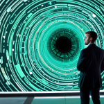 Image Prompt 1:** A hyperrealistic illustration of Captain Barnacles, utterly calm and poised, standing amidst a swirling vortex of abstract data visualizations and digital interfaces in a futuristic, chaotic office environment. His serene expression provides a stark contrast to the urgency and complexity surrounding him, symbolizing the power of human-centric leadership and emotional intelligence in navigating modern business crises. The scene is bathed in cool, analytical blues and greens, with subtle nods to underwater elements appearing as patterns in the data streams.