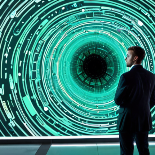 Home 7 Image Prompt 1:** A hyperrealistic illustration of Captain Barnacles, utterly calm and poised, standing amidst a swirling vortex of abstract data visualizations and digital interfaces in a futuristic, chaotic office environment. His serene expression provides a stark contrast to the urgency and complexity surrounding him, symbolizing the power of human-centric leadership and emotional intelligence in navigating modern business crises. The scene is bathed in cool, analytical blues and greens, with subtle nods to underwater elements appearing as patterns in the data streams.